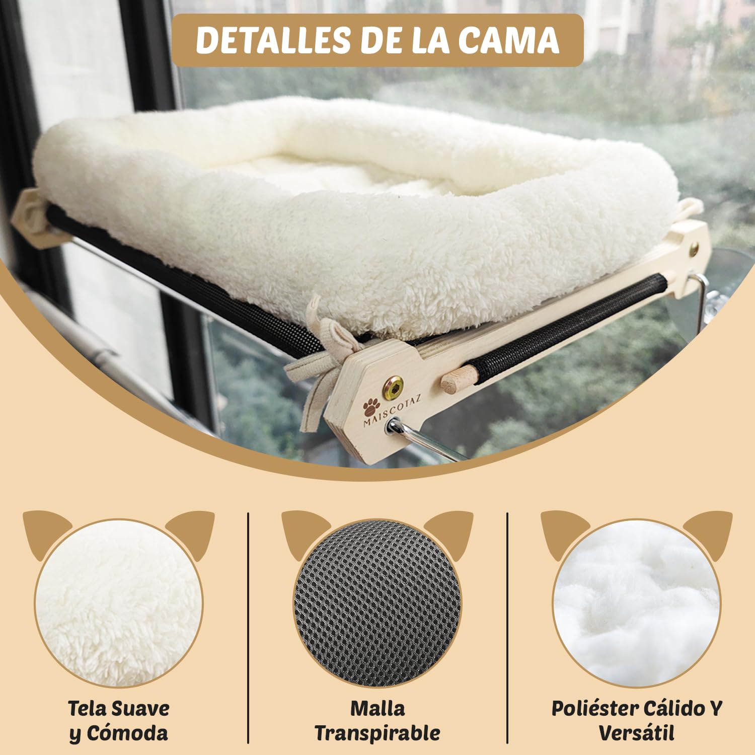 Hamaca Gato Ventana con Cama - Cama Ventana para Gatos - Hamaca para Gatos - Hamaca Gato Ventana - Gatos Accesorios - 20kg