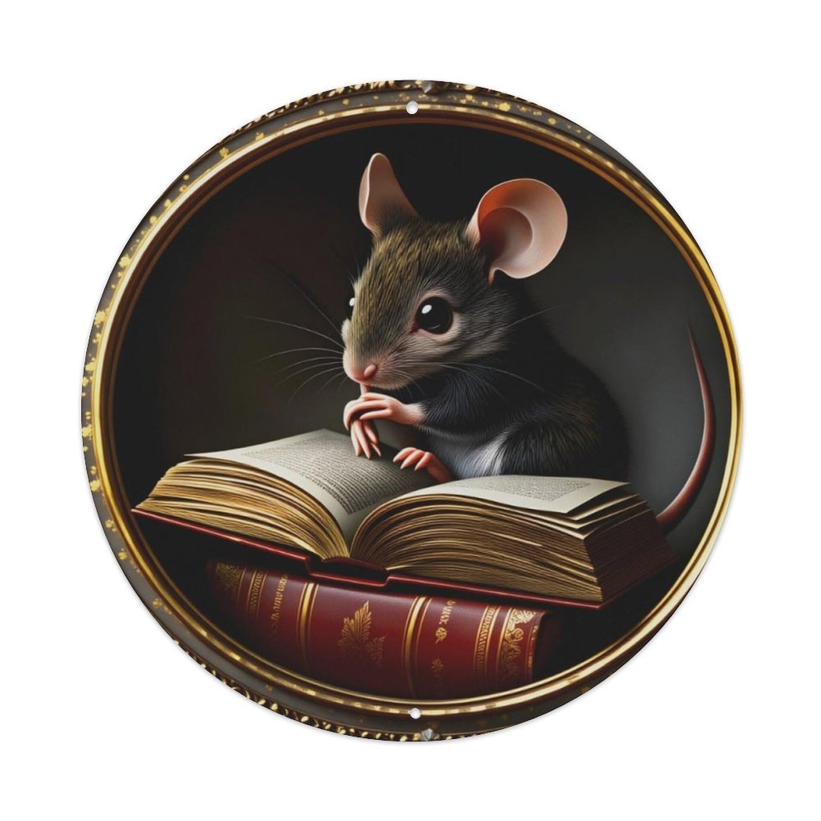 Vintage Frame Reading Mouse Round Decor Sign Vintage Aluminium Metal Sign, Retro Wall Decor for Home, Bar, Garage & Farmhouse 20x20cm