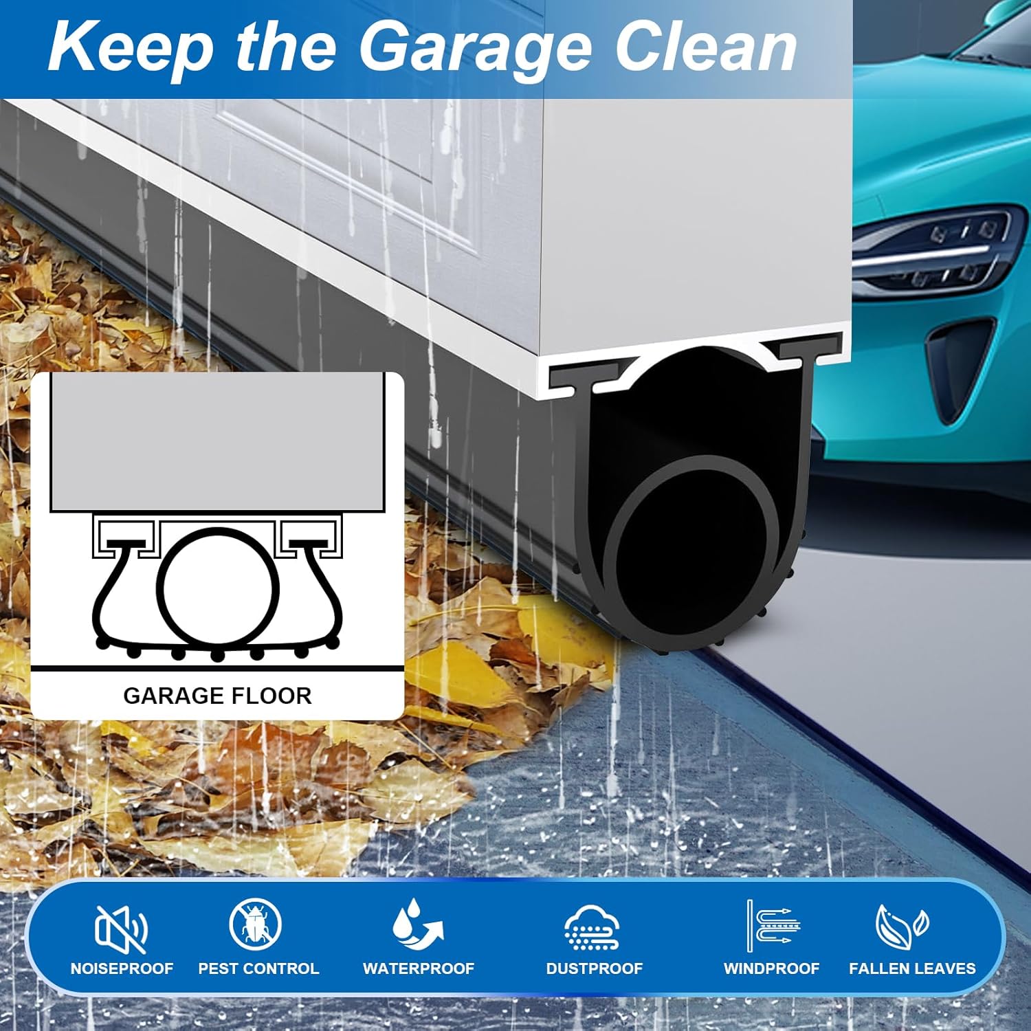 Garage Door Seals Bottom Rubber, High-Density EPDM Weatherproof Stripping Kit with 16.5Ft 5/16" T-Ends, U+O Ring Door Threshold Universal Seal - Easy Installation, Pest & Dust Protection (Black)