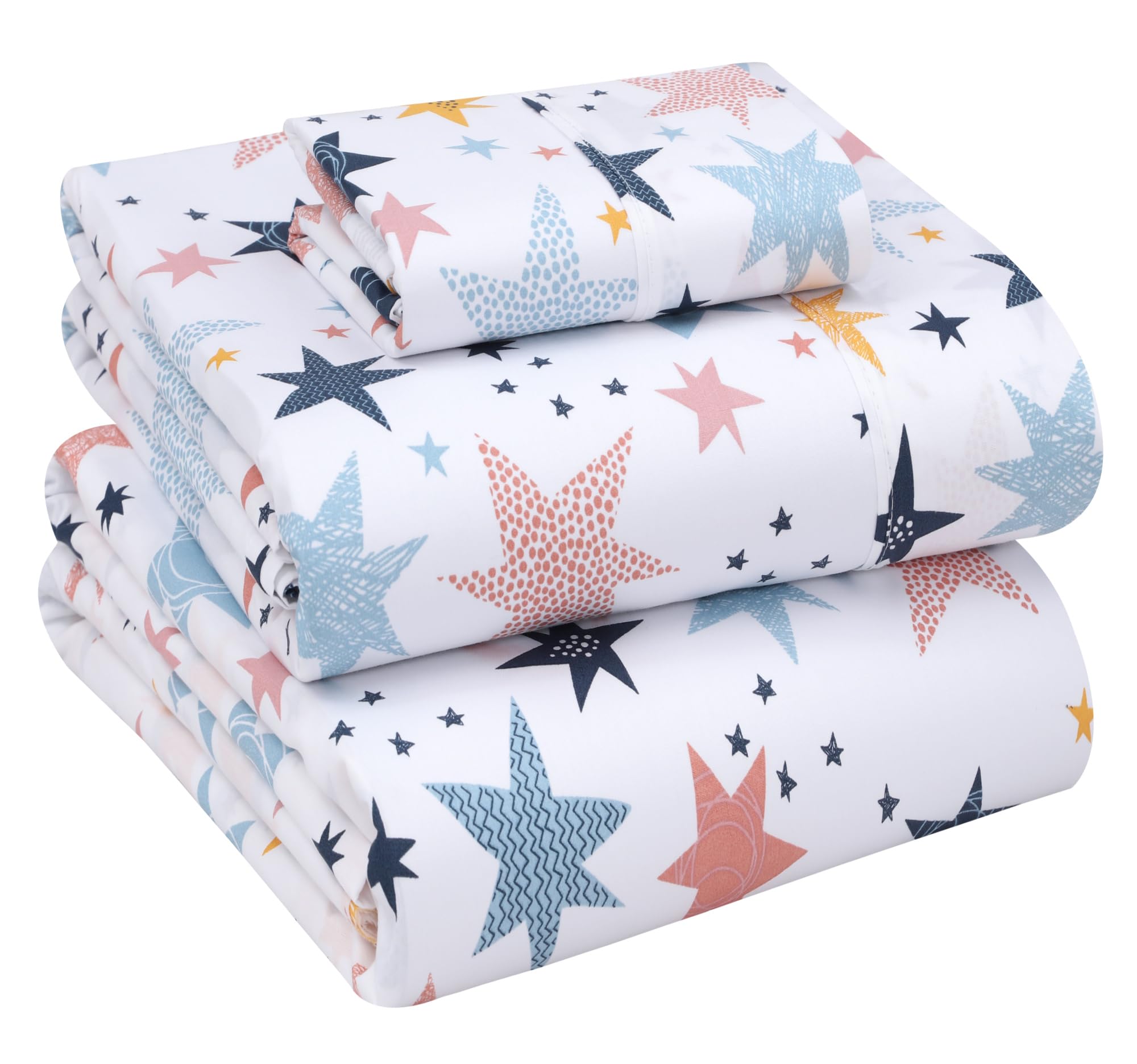 RUVANTI 100% Cotton Twin Sheets, Percale Weave Twin Sheet Set, Fault Star