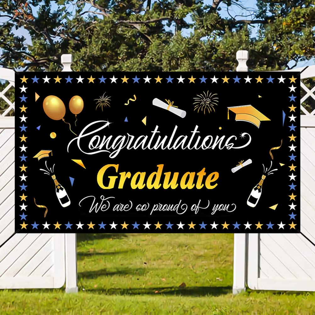 Large Graduation Banners Party Decorations 2022, 71*43.3 Inch Graduation Backdrop Banner Cards Congratulations Banners Congrats Grad for College Senior Celebration School Graduation Decor(Black Gold)