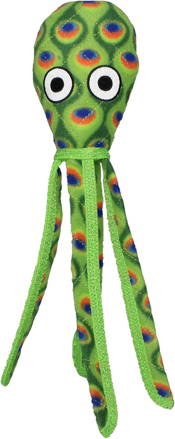 TUFFY - World's Tuffest Soft Dog Toy - Ocean- Squeakers - Multiple Layers. Made Durable, Strong & Tough. Interactive Play (Tug, Toss & Fetch). Machine Washable & Floats. (Squid Green, Large)