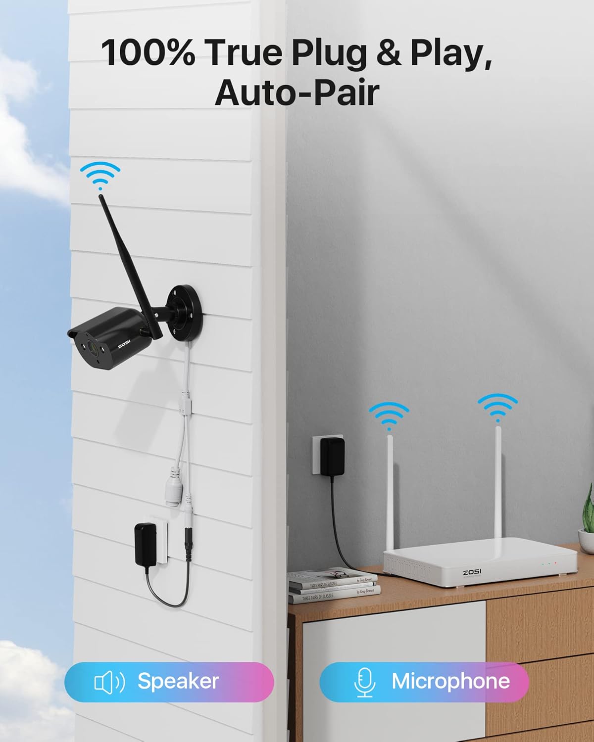 ZOSI 8CH 2K(3MP) Ultra Long Distance Mesh WiFi Security Camera System with 2TB HDD, 4 X 3MP Wireless Camera and 4 X C306 Pro 3MP Solar Camera with Light & Sound Alarm, 2-Way Talk, AI PIR Alerts : Electronics