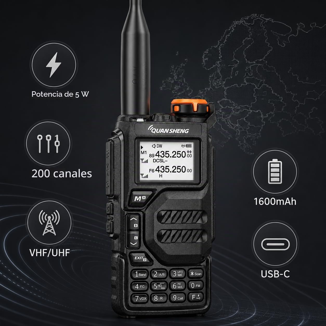 QUANSHENG Walkie Talkie UV-K5 Profesional, 200 Canales CTCSS/DCS, Transceptor Largo Alcance para Actividades Al Aire Libre, Ciclismo