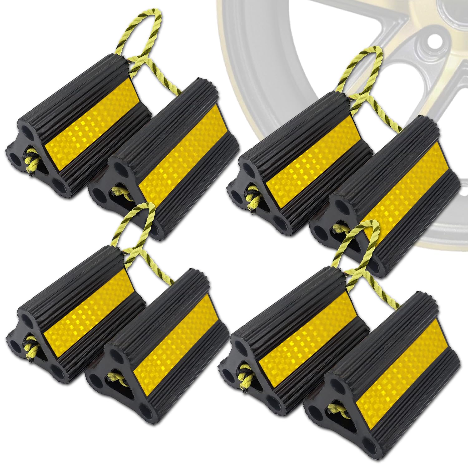 Vacallity 6.2 in Solid Rubber Wheel Chocks 4Pair/8Pack