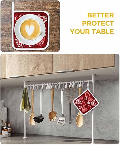 Miniatura 6 de 3 Packs Valentine Botanical Love Pot Holders Sets for Kitchen,Oven Pan Plate Bowl Pads Heat Proof Mat with Hanging Loop,Terry Cloth Potholders Soft