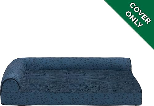 Miniatura 2 de Furhaven - Funda de repuesto para cama de perro, en forma de L, con estampado de felpa y almendras azules, talla M