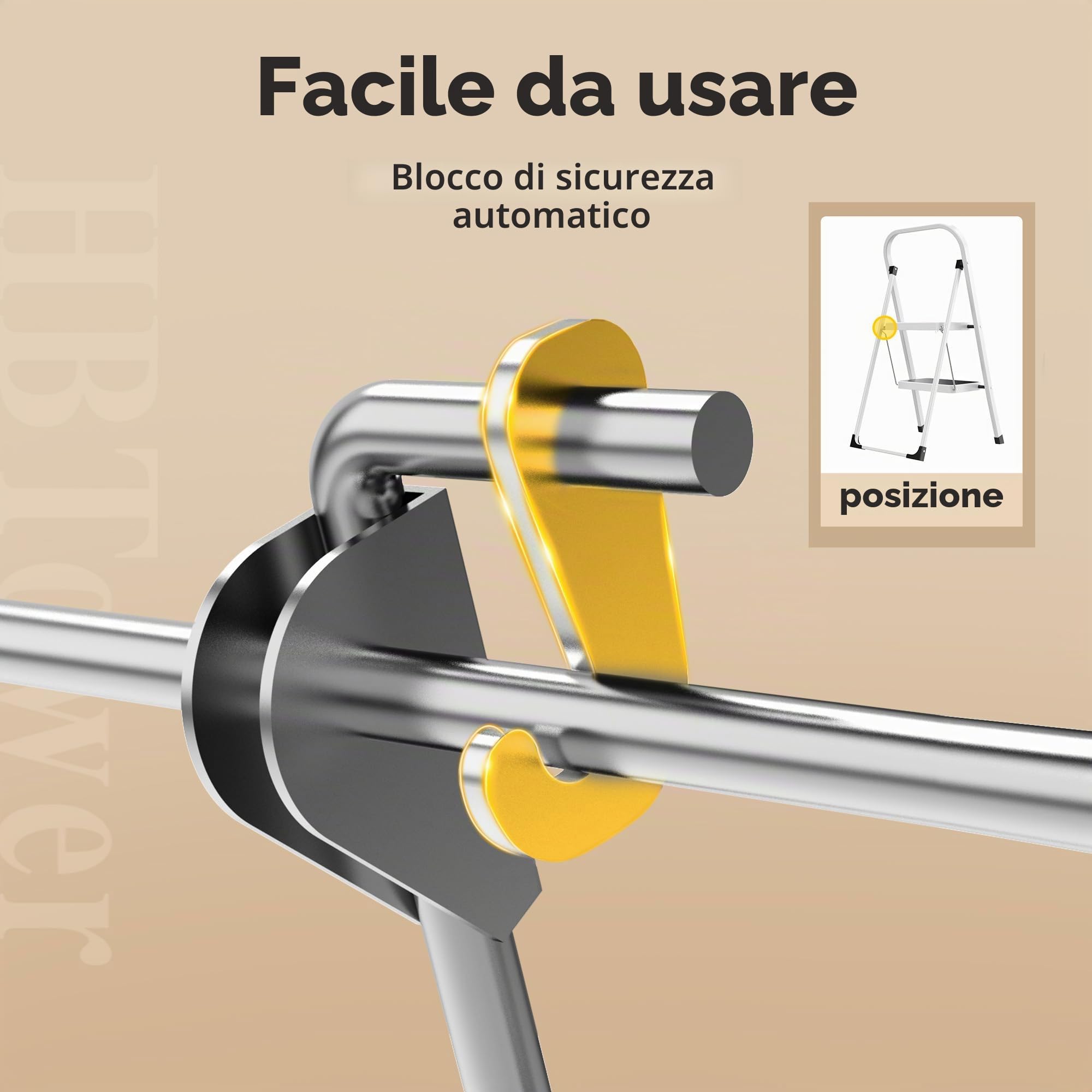 HBTower Scala 2 Gradini Pieghevole – Scaletta in Acciaio Lega, Gradini Antiscivolo, Spessore da Chiusa 4,5 cm, Portata 150 kg, Nessun Montaggio – Per Cucina, Garage e Ufficio