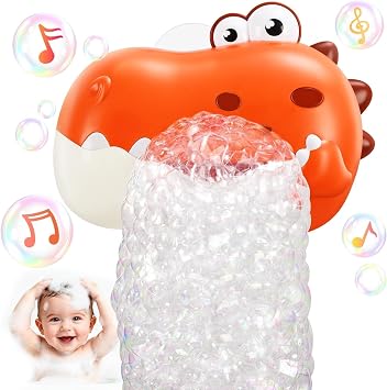 Baby Bath Toys, Rechargeable Dinosaur Bath Bubble Machine with Music, Bathtime Bathtub Toys for Toddlers Birthday Gifts, Bubble Maker Toys for Kids Ages 1-3 4-8 Baby Gifts Red