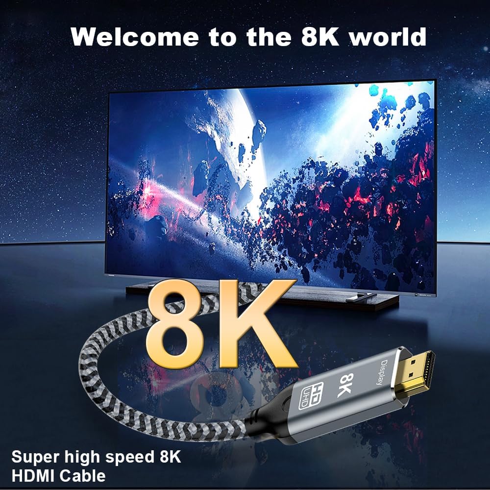 USB C to HDMI 2.1 Cable, 8K@60Hz 4K@144Hz,Thunderbolt 4/5 to HDMI，Type C Compatible with MacBook Pro M4,M3, iPad, iPhone 16Pro, Supports HDCP 2.3 & HDR10, High Speed 48Gbps, Gaming Monitor