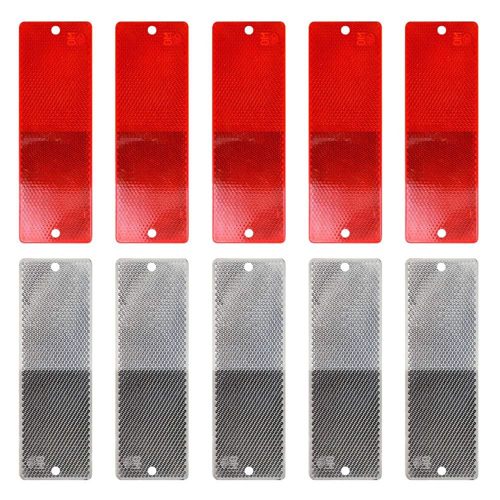 Abnaok 10pcs Self Adhesive Trailer Rectangular Reflectors Car Rear Reflectors for Gate Posts, Trailer Motorcycle Caravan Truck Safety Reflective (With Holes)