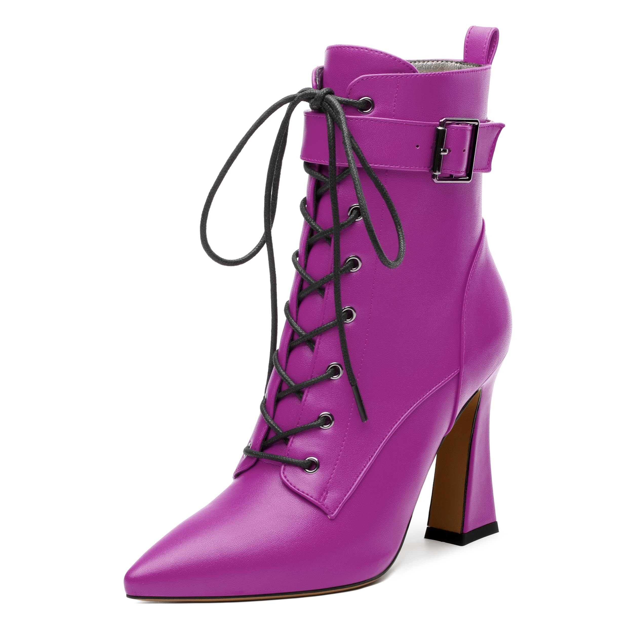 Womens Pointy Toe Ankle Boots Lace Up Stiletto High Heel Booties Fashion Side Zipper Short Boots