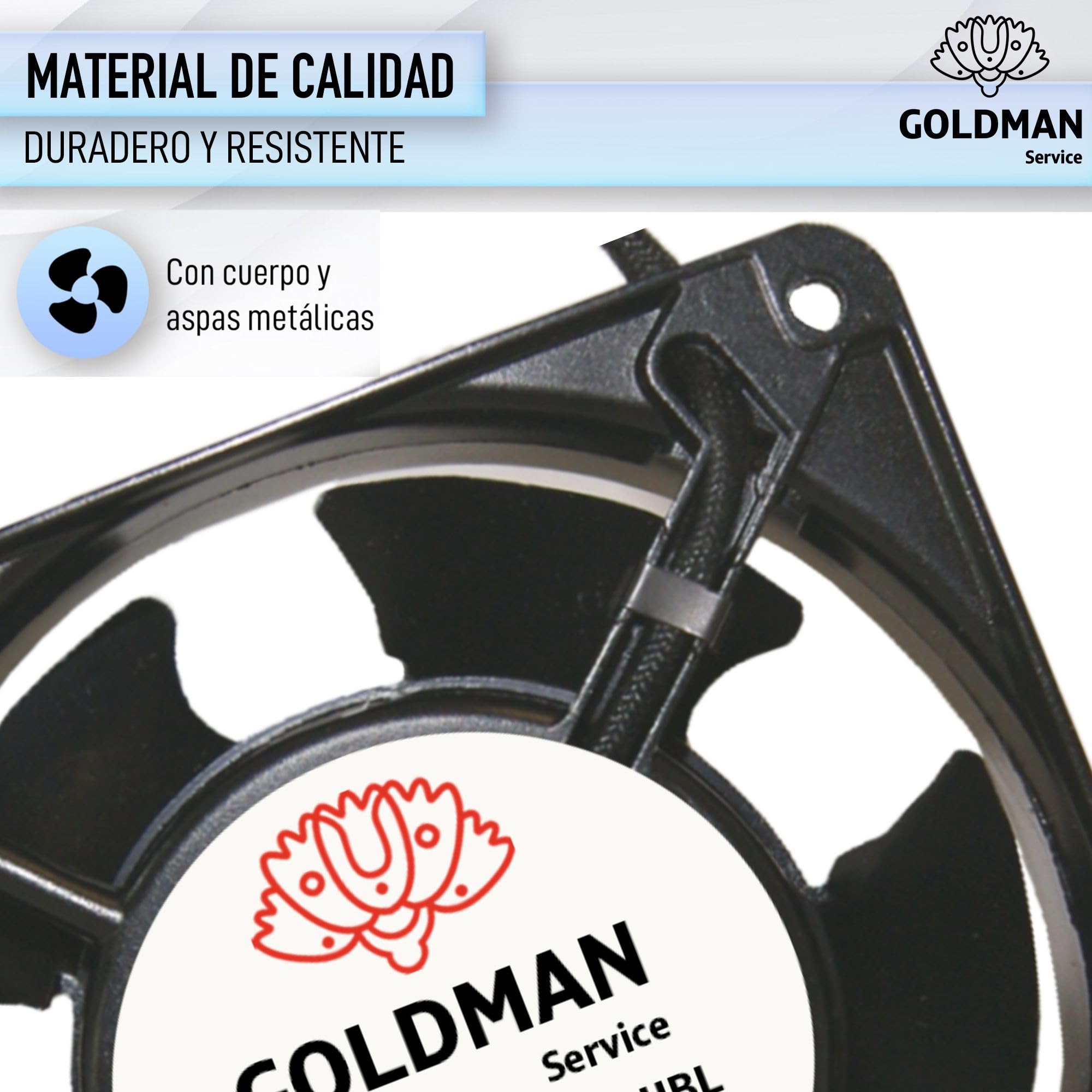 GOLDMAN SERVICE | Ventilador Axial de Alta Temperatura con Rejilla y Filtro para Casette de Chimeneas Insertables | Silencioso con Potentes Aspas Metálicas | Medidas: 120x120x38 mm (23W)