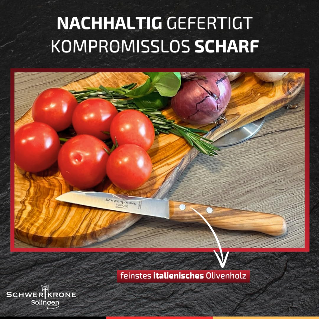 SCHWERTKRONE® Zestaw 3 noży do obierania owoców i warzyw Premium [WYROBIONEO W SOLINGEN - NIEMCY] - nóż do warzyw, nóż do owoców - mały, ostry nóż kuchenny - nóż do krojenia, nóż do obierania