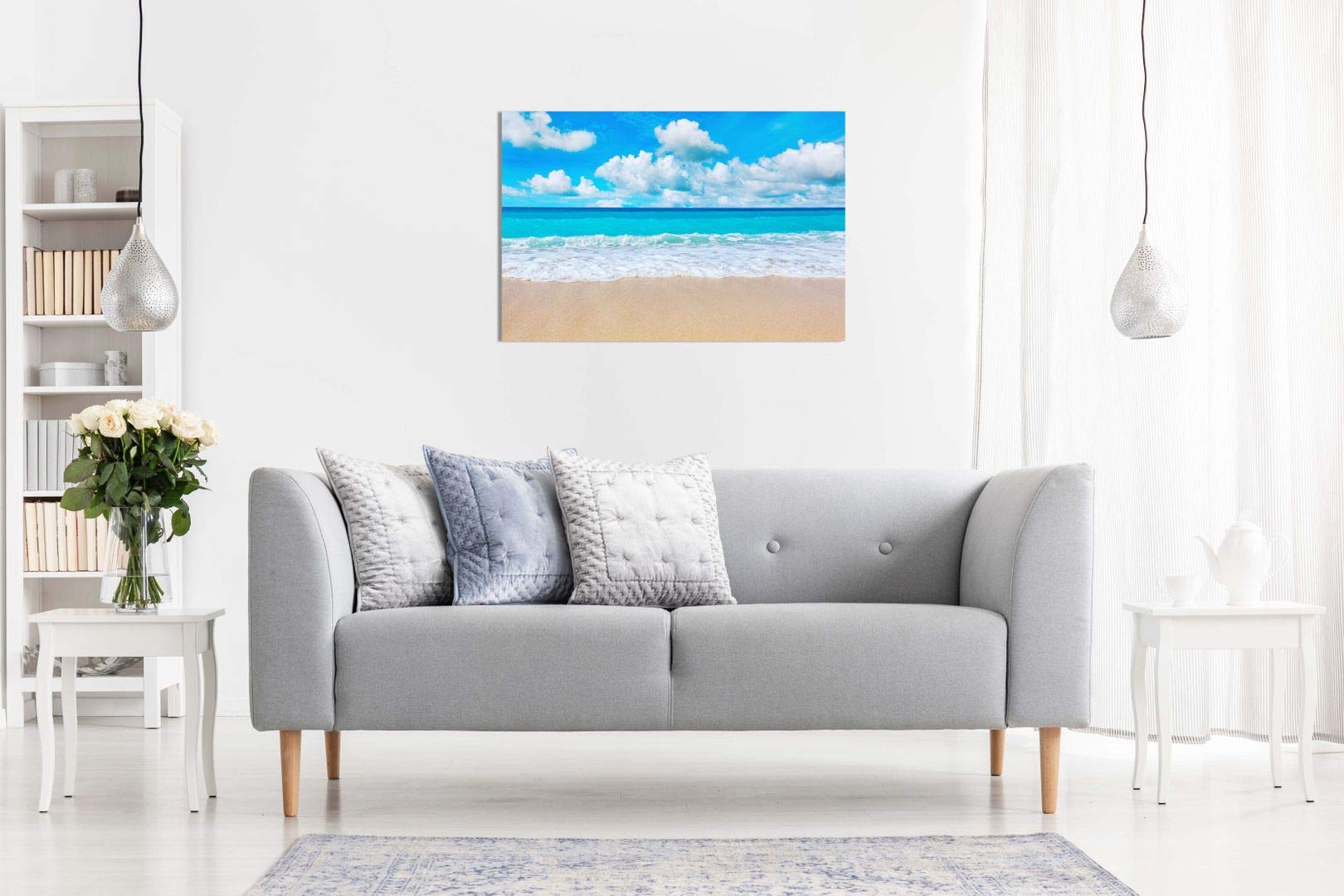 Stampa Su Tela Panther Print: Paesaggio Mare E Cielo (18x12 Cm) - Quadro Artistico Ready To Hang Con Cornice In Legno, Colori Vivaci