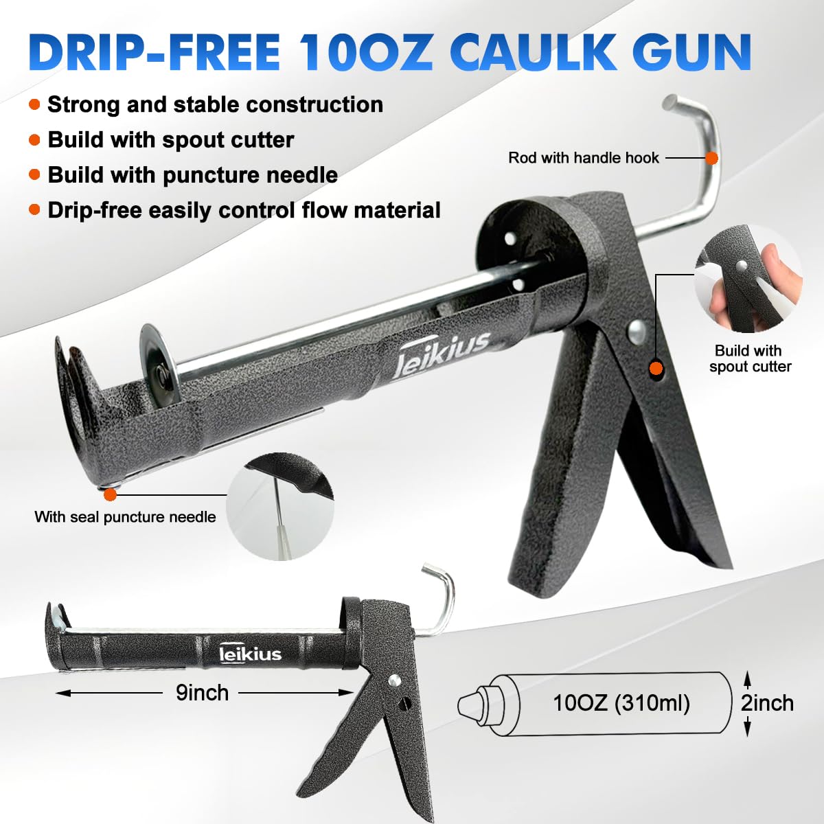 Pistolet uszczelniający, niekapiący silikonowy pistolet uszczelniający, narzędzia do uszczelniania, skrobak do fug i szpachlówka do kuchni, łazienki, zlewu, z pudełkiem prezentowym działa 295