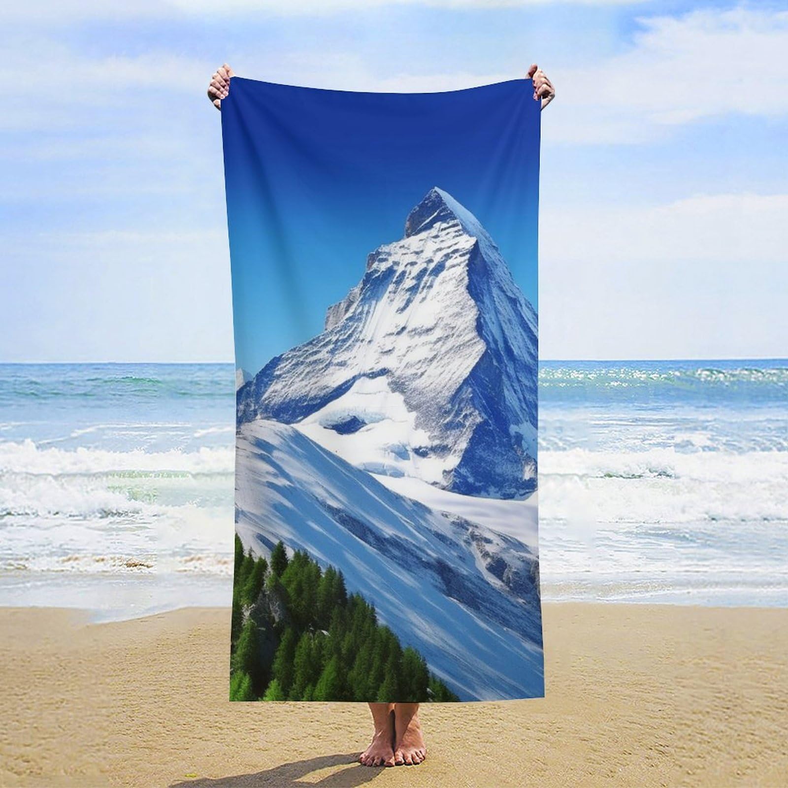 NTVOWPZO Beautiful Snow Mountain Beach Towel Oversized Microfiber Bath Towels Lightweight Sand Proof Beach Towels Absorbent Pool Towels for Swimming Yoga Bathroom Towel 31.5" X 63"