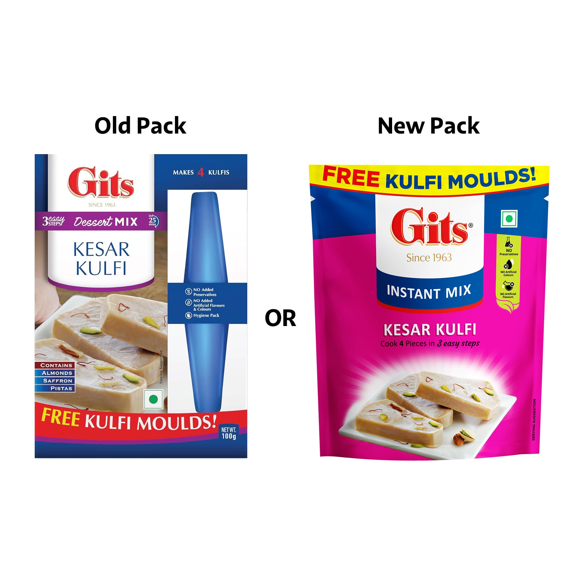 Gits Kesar Kulfi Dessert Mix with Free Kulfi Moulds, Pure Veg, 100g 2