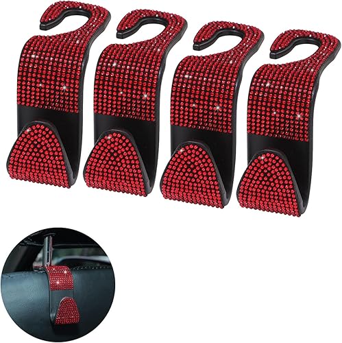 Ziciner 4 ganchos brillantes para reposacabezas de asiento de automóvil, organizador de almacenamiento de diamantes de imitación para asiento