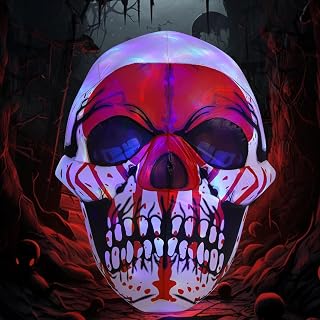GOOSH 3.3 FT Halloween Inflatables Skull Outdoor Decorations Blow Up Yard Scary Colorful Skull with Built-in Magic LEDs for Indoor Party Garden Lawn Decor