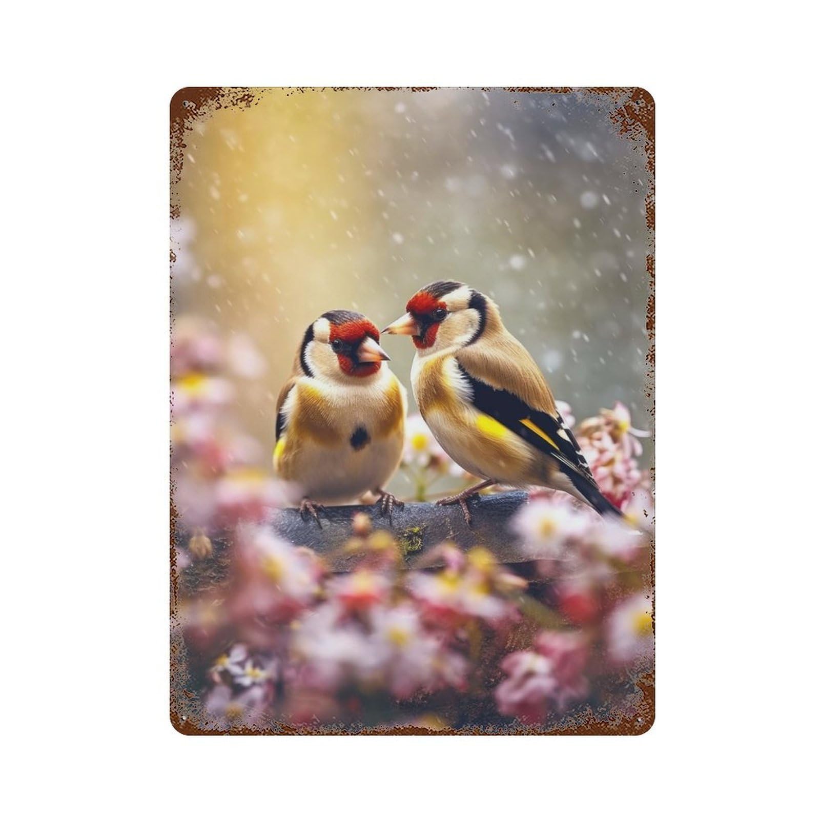 Epic Goldfinch Bird Couple Rust Effect Tin Sign 15.7"x11.8", Ideal for Cafe, Home Bar And Lounge Decor