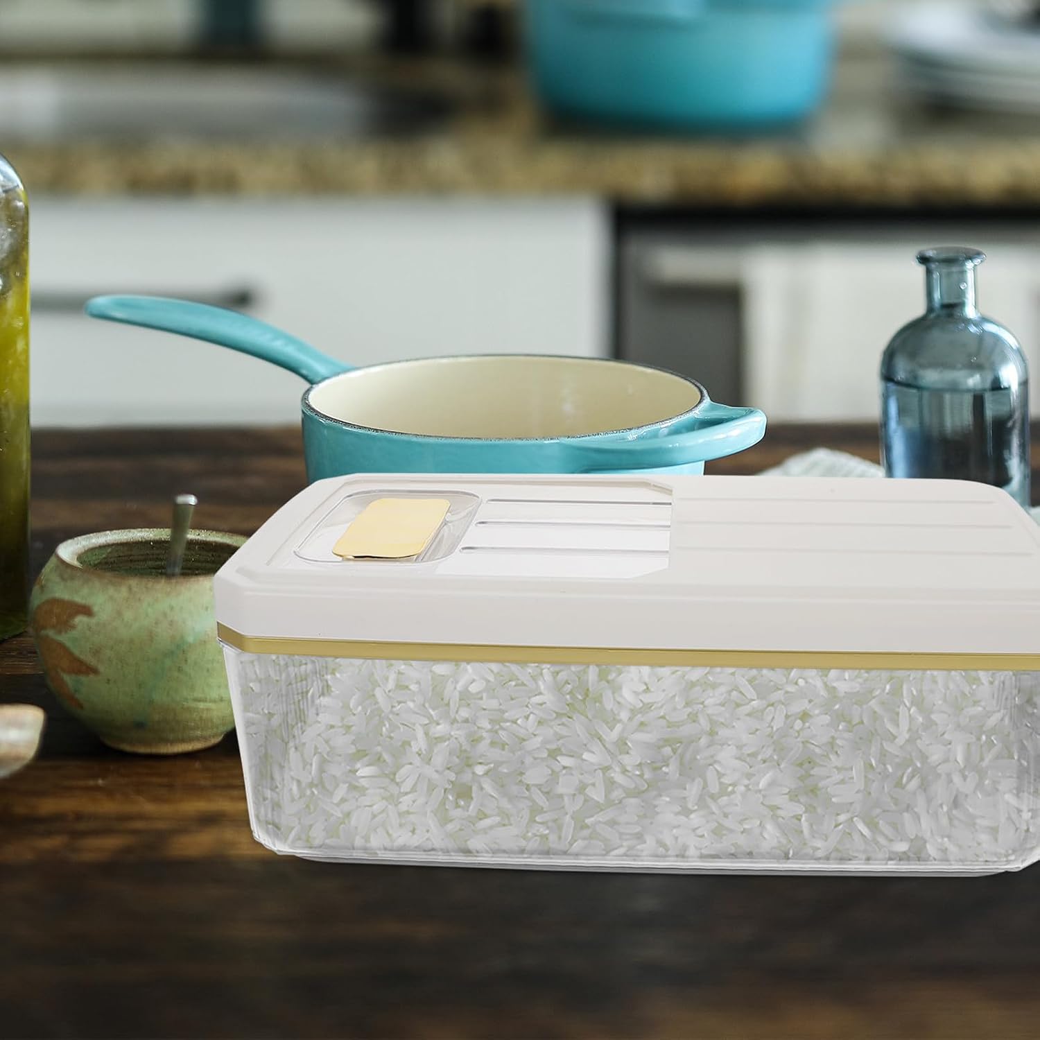 Healifty Rice Storage Container with Dispensing Function Large Capacity Abs and Pet Material Food Storage Bin for Kitchen Use under Counter