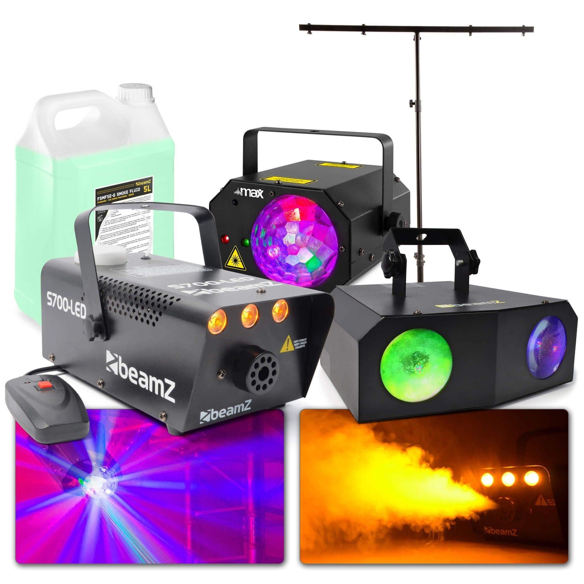 BeamZ Party Paket XXL Partybeleuchtungsset für mobile DJs, Hochzeiten Veranstaltungen, Partylichter, Disco Set, Partyset, Nebelmaschine, Nebelfluid, Lichtanlage mit Stativ