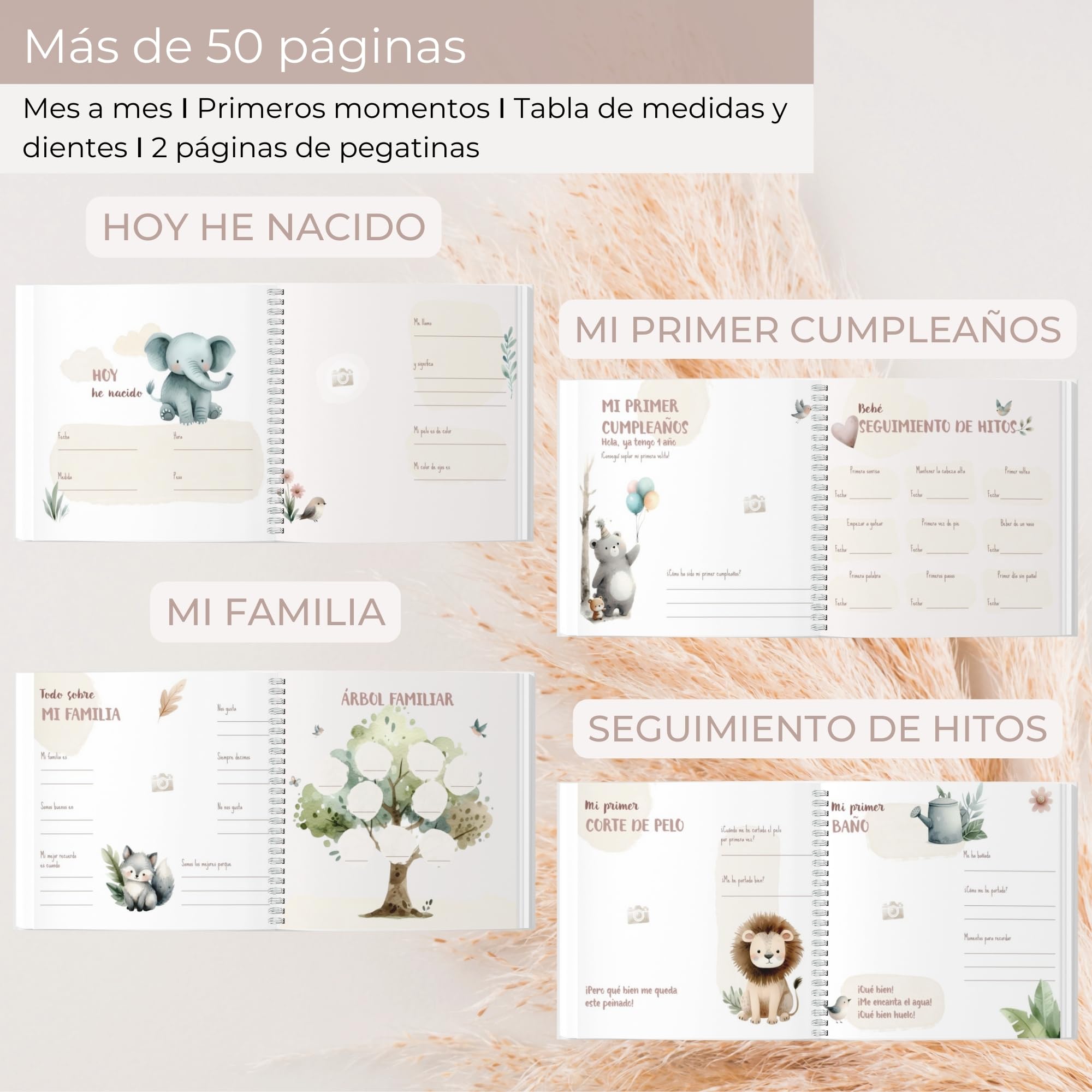HUBORNS – Libro de nacimiento y recuerdos del bebé hasta los 5 años, álbum de fotos y diario infantil, regalo original para recién nacidos, baby shower y padres primerizos (Amigos, Español) — view 5