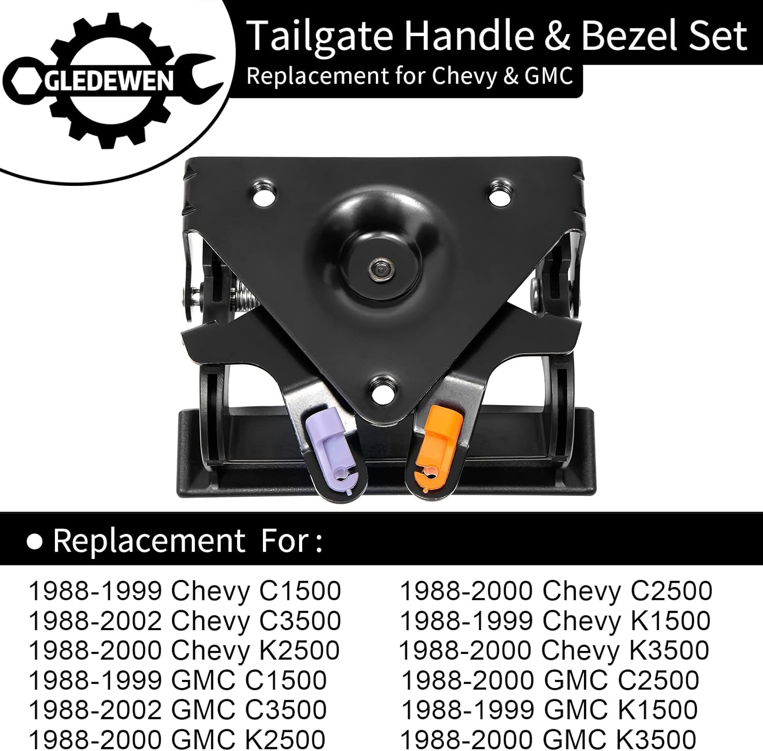 Tailgate Handle Set, Compatible with 1988-2002 Chevy C1500 C2500 C3500 K1500 K2500 K3500, GMC C/K 1500 2500 3500 Pickup Truck, Metal Latch, Rear Tail Gate Door Handle Replacement, Replace# 77077