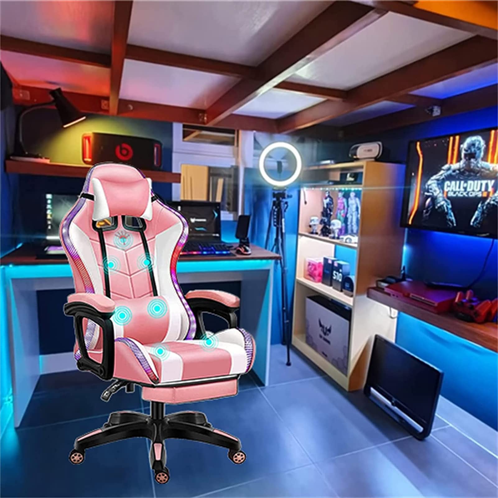 Chaise d'ordinateur en cuir PU réglable contre le mal de dos