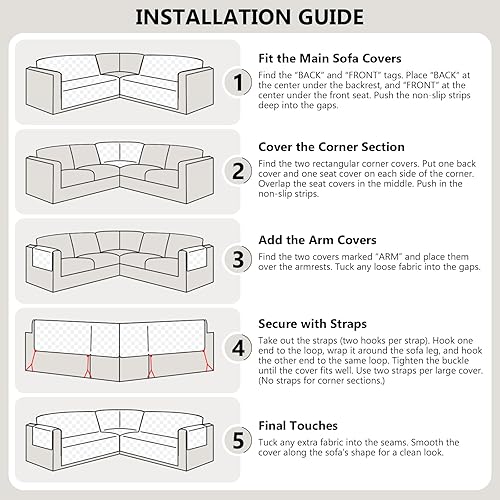 Miniatura 8 de Fundas de terciopelo en forma de L para sofá, fundas impermeables para sofá seccional esquinero, para mascotas y perros, 6 piezas antideslizantes y