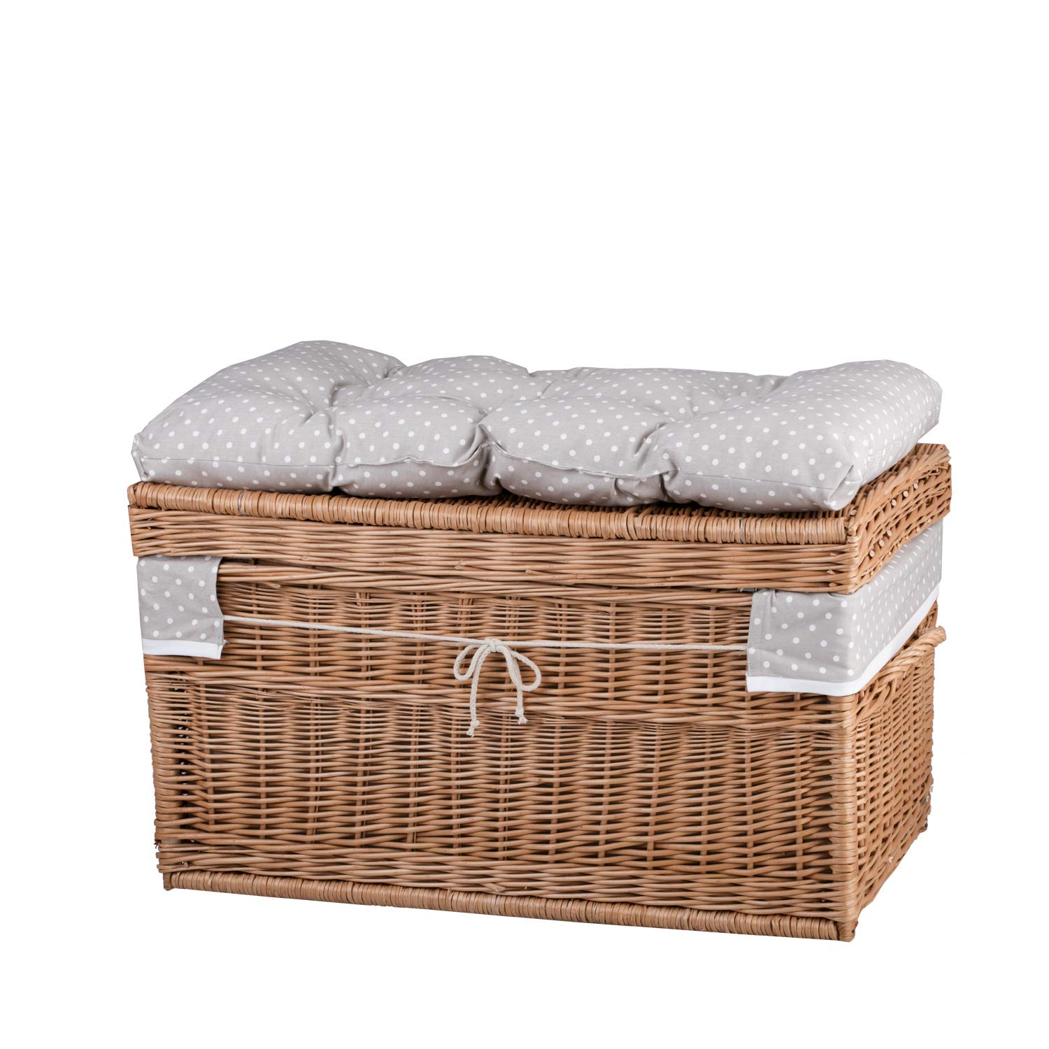 Boîte de rangement en osier naturel avec siège doux - Panier de rangement tissé à la main avec deux poignées - Panier à jouets vintage multifonction avec couvercle