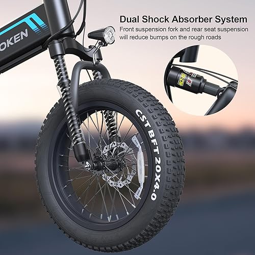 Miniatura 4 de Wooken Bicicleta eléctrica 20 pulgadas de neumáticos gruesos para adultos bicicleta eléctrica plegable de 500 W con batería de 48 V 10 Ah engranajes