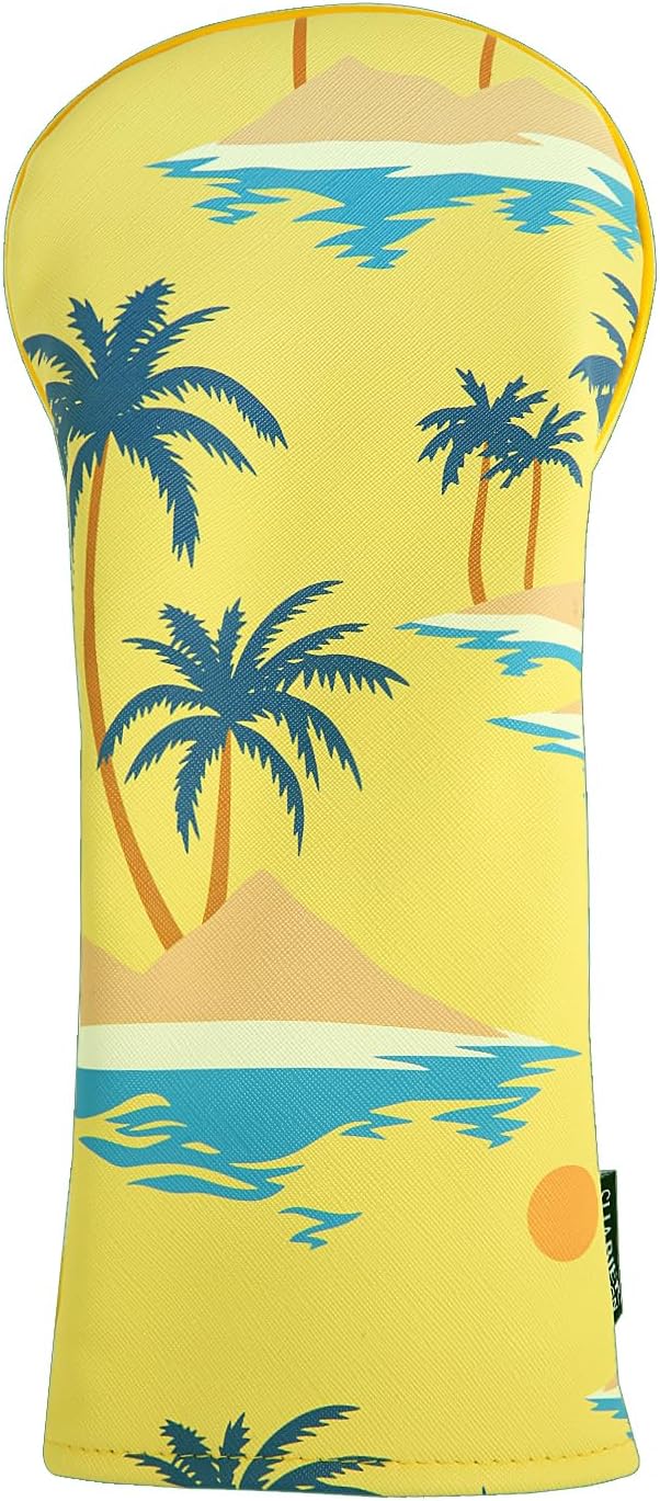 Yellow Landscape with Palm Trees, Beach and Sea Golf Head Cover for Head Club