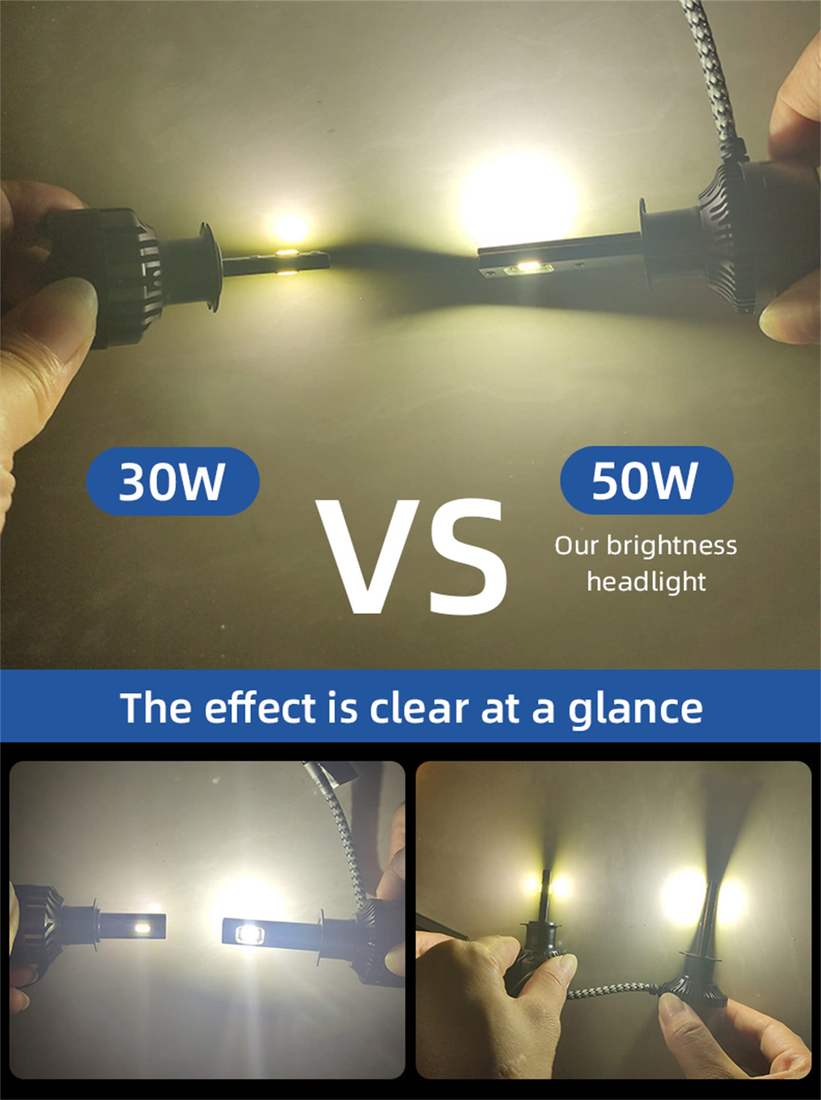 Bombillas LED Para Faros Delanteros, Faros LED Superbrillantes Con 50 W, 13000 Lúmenes, Kit De Conversión De Faros Delanteros Para Automóviles Con 6000 K Blanco Frío E,H4