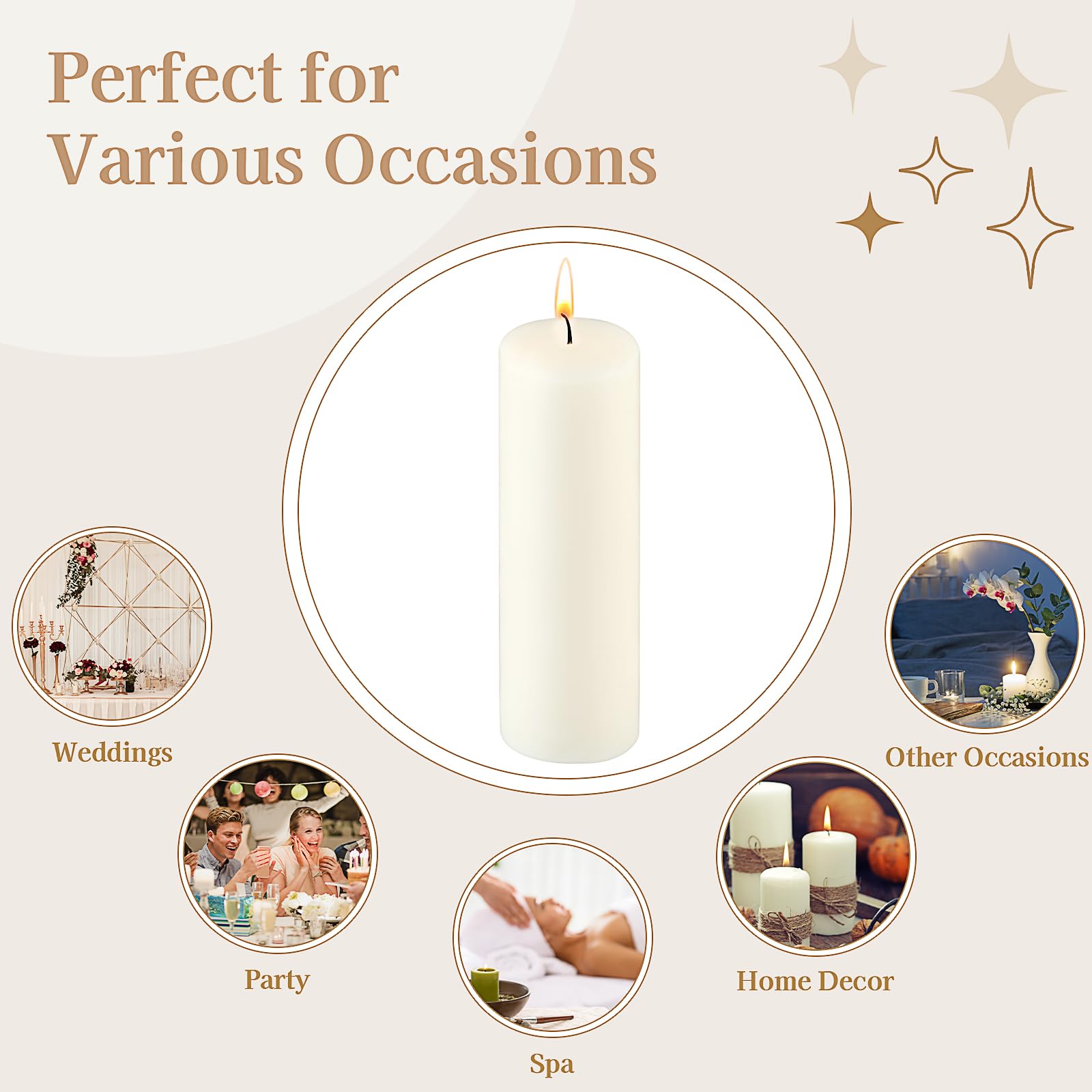 Lot De 12 Bougies Piliers Ivoire Non Parfumées En Cire De Paraffine, Bougies D'urgence Sans Fumée Pour Mariage, Noël, Anniversaire, Spa, Décoration D'intérieur, 5,1 X 15,2 Cm