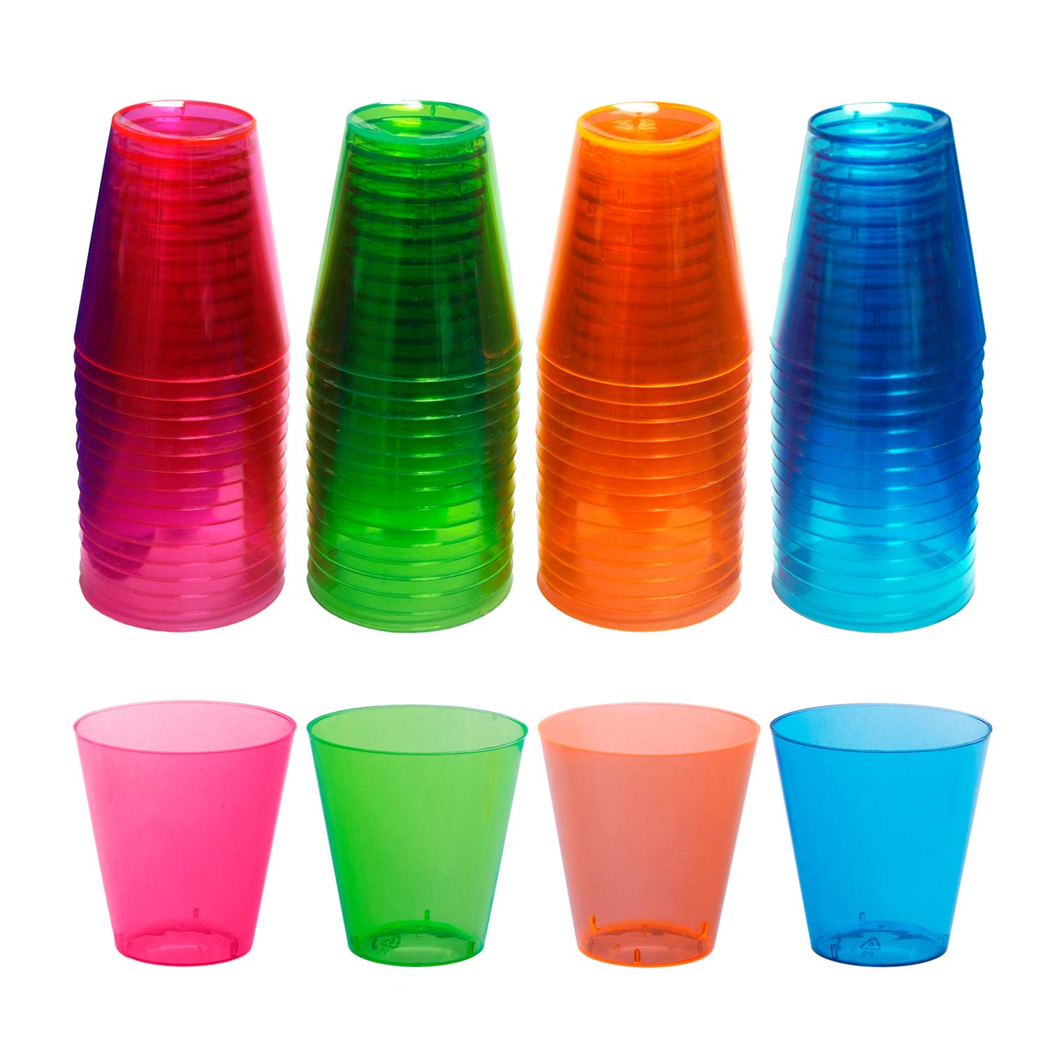 Party Essentials N25055 Brights Plastic Shot Glass, 2 oz. Capacity, Neon Orange (20 Packs of 50)