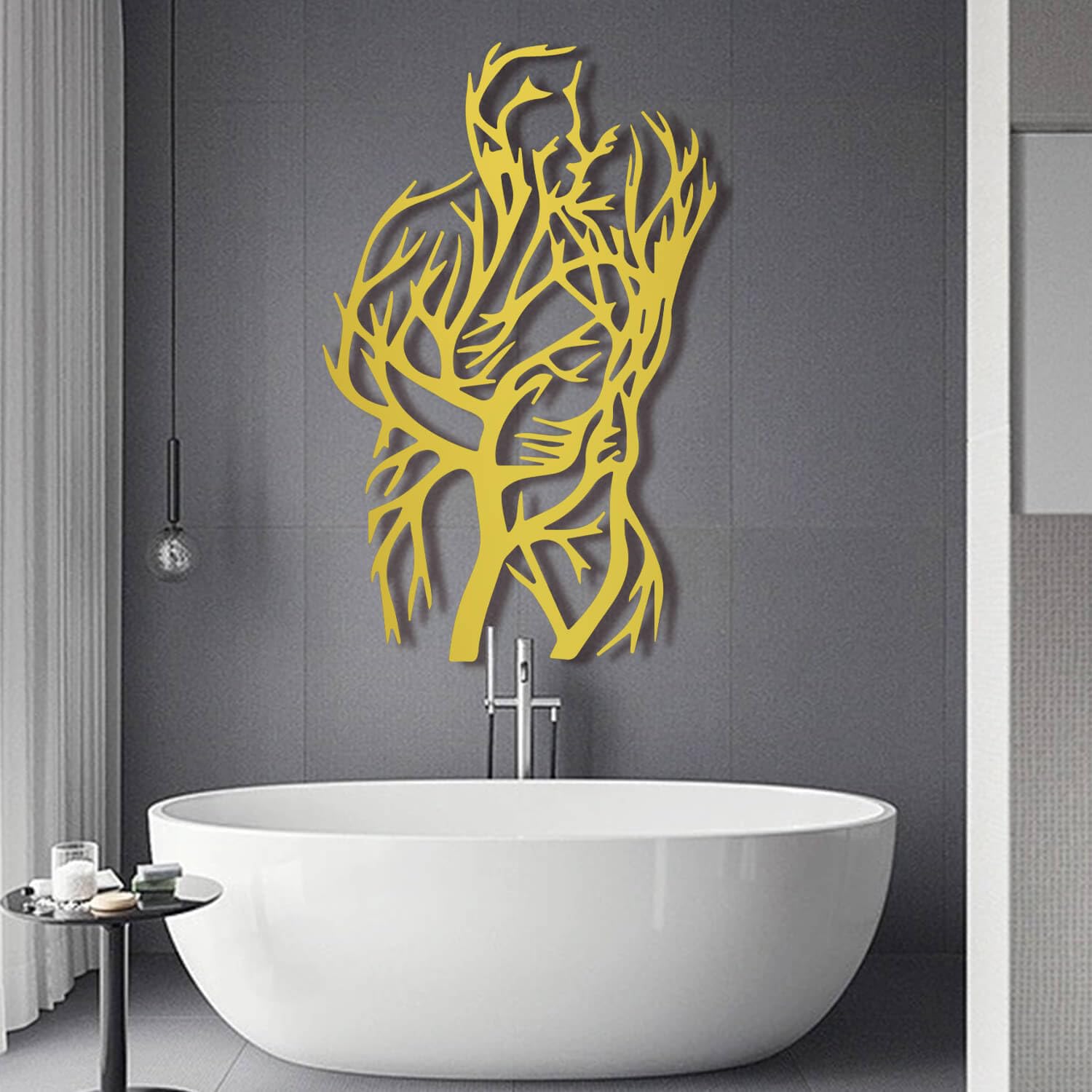Decorazione murale in Metallo Nero con Albero per Coppia, Linea Astratta in Metallo, Regalo di San Valentino, Arte da Parete, Decorazione Artistica con Albero per Coppia, Scultura Moderna per soggior