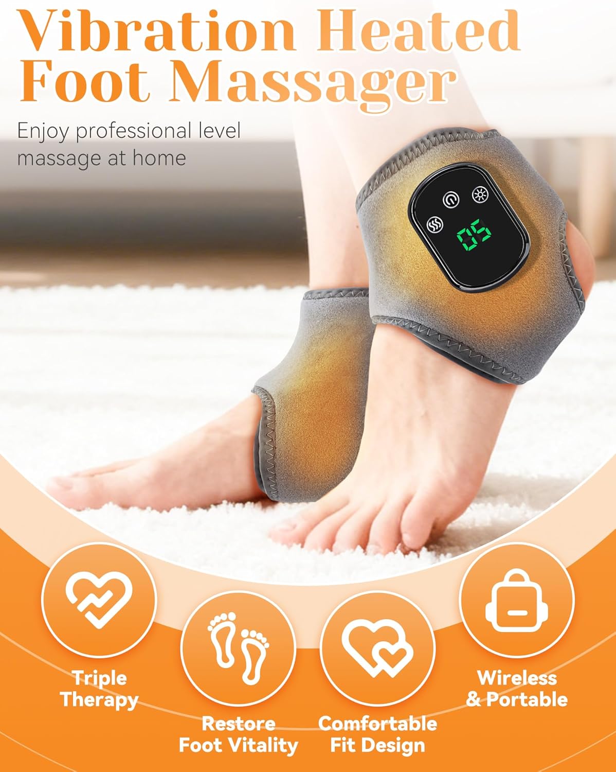 Triple Method Massager for Foot Comfort - Soothing Warmth, 3D Shiatsu Kneading, Air Compression, Wireless 3 in 1 Massager with 5 Heat Levels & 3 Vibration Modes, Travel & Home Use (1PCS)
