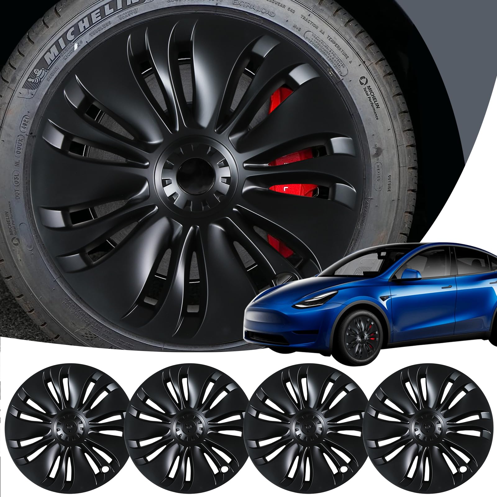 Photo 1 of **MISSING CENTER CAPS**
Peforway 19 inch Wheel Covers for Tesla Model Y 2020-2023,