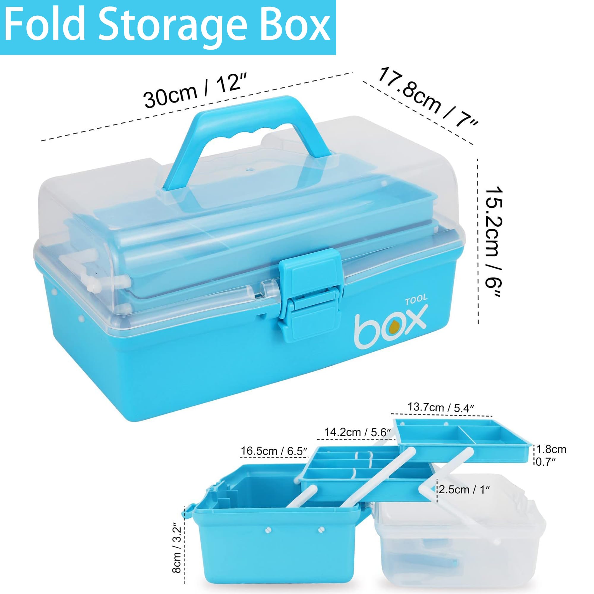 imuounl 3 Layer Multipurpose Storage Box,Plastic Tool Box,Art & Crafts Storage Box with Compartments - Image 2