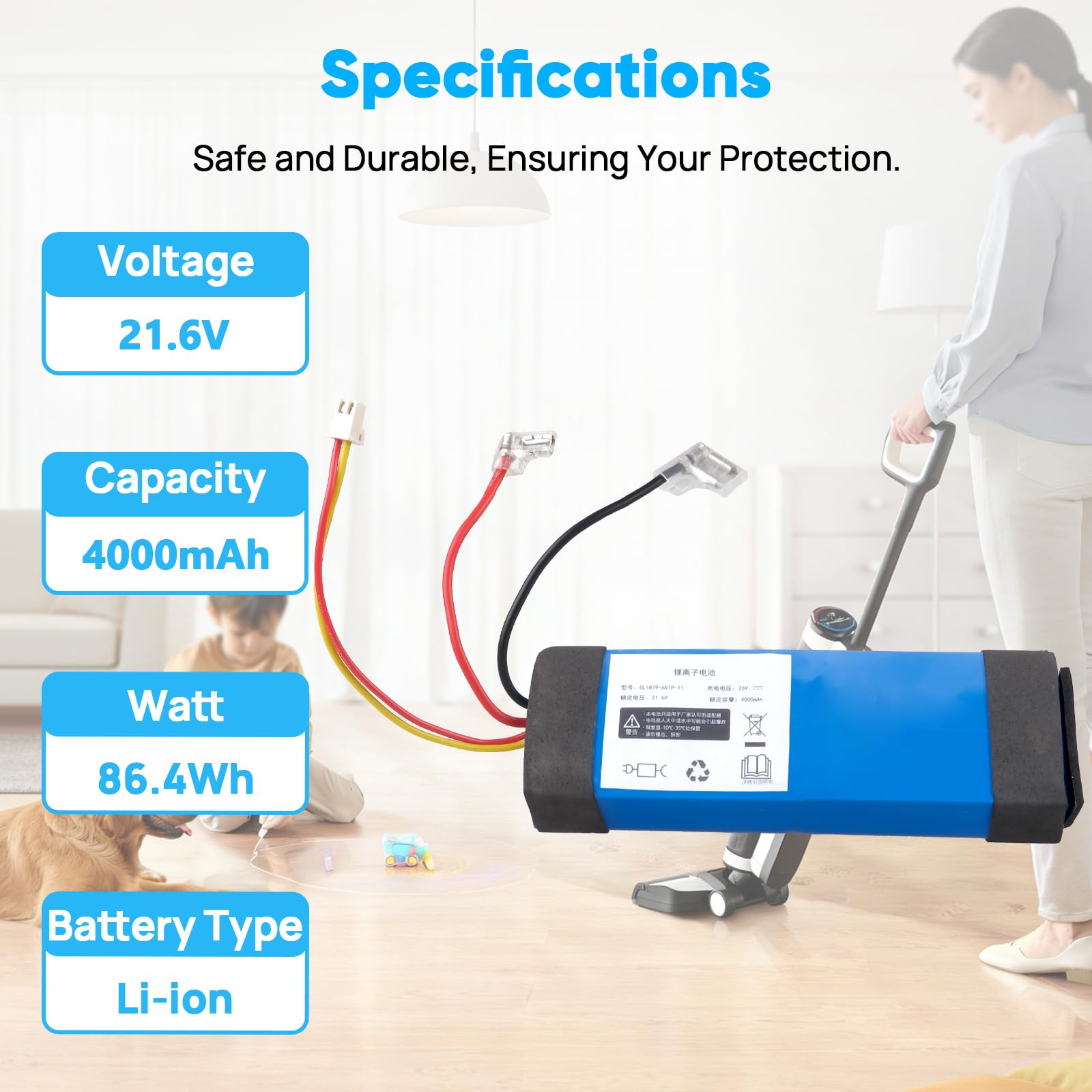21,6 V 4000 mAh Akku Kompatibel mit Tineco iFloor 3, Floor ONE S3, iFloor 3 Breeze Plus, Tineco S3, Floor One S3 Breeze, Floor ONE 1.0, Floor 2.0 Slim Staubsauger
