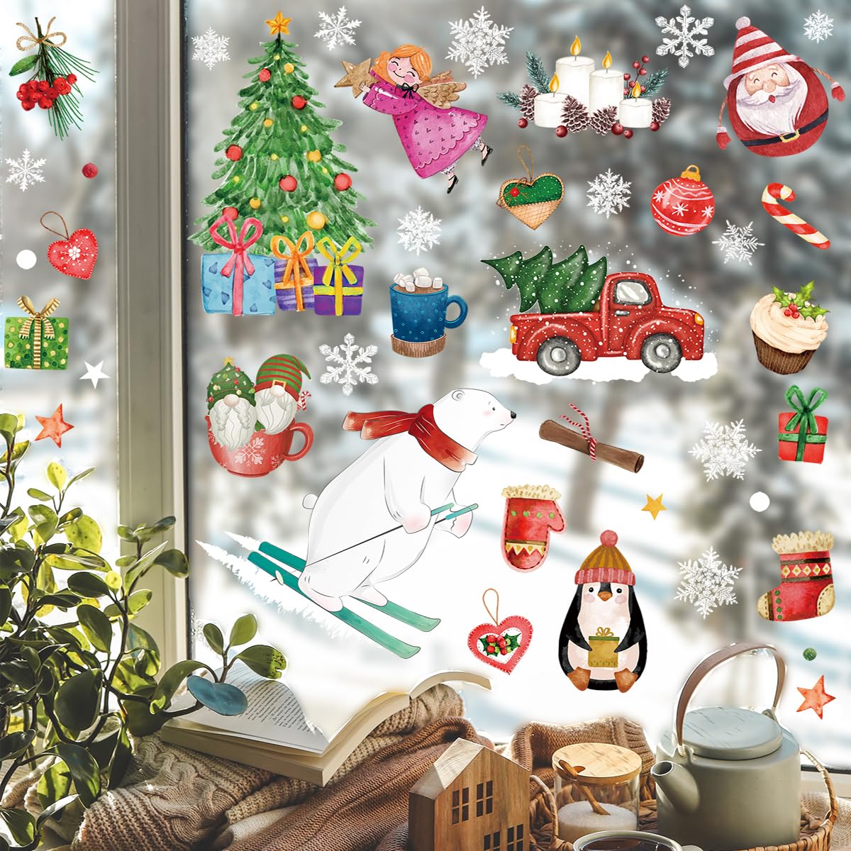 Autocollant Fenêtre Printemps, SILARLAIT 9 Feuilles Stickers Fenêtre