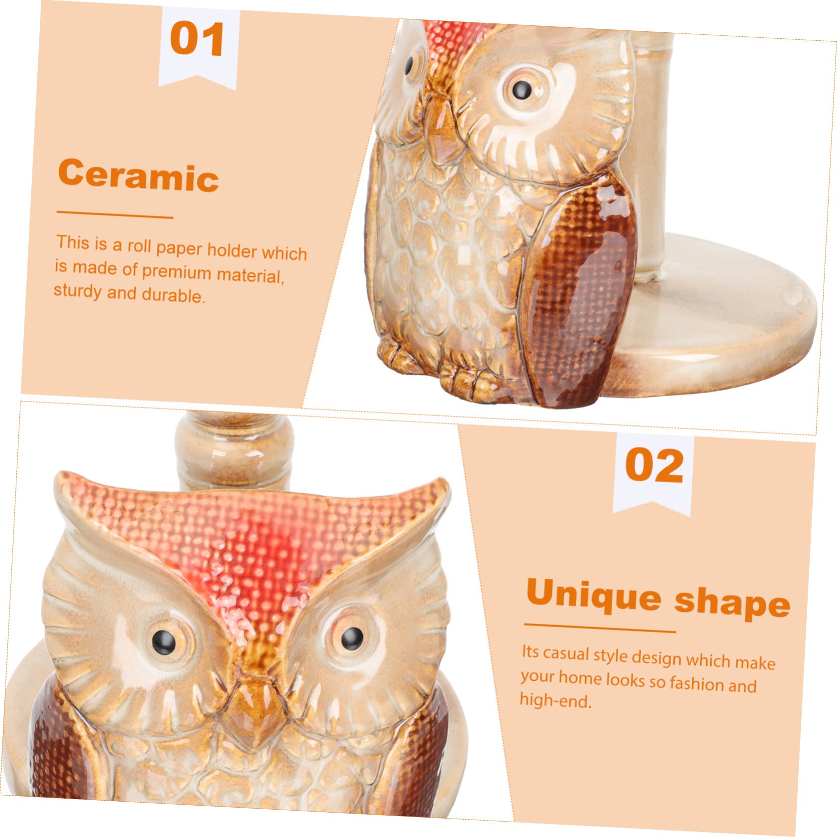 OSALADI Portarotolo in Ceramica a Forma di Gufo Rosso, Organizer Pratico e Creativo per Carta da Cucina, Antigoccia e Decorazione Semplice per Tavolo e Scrivania