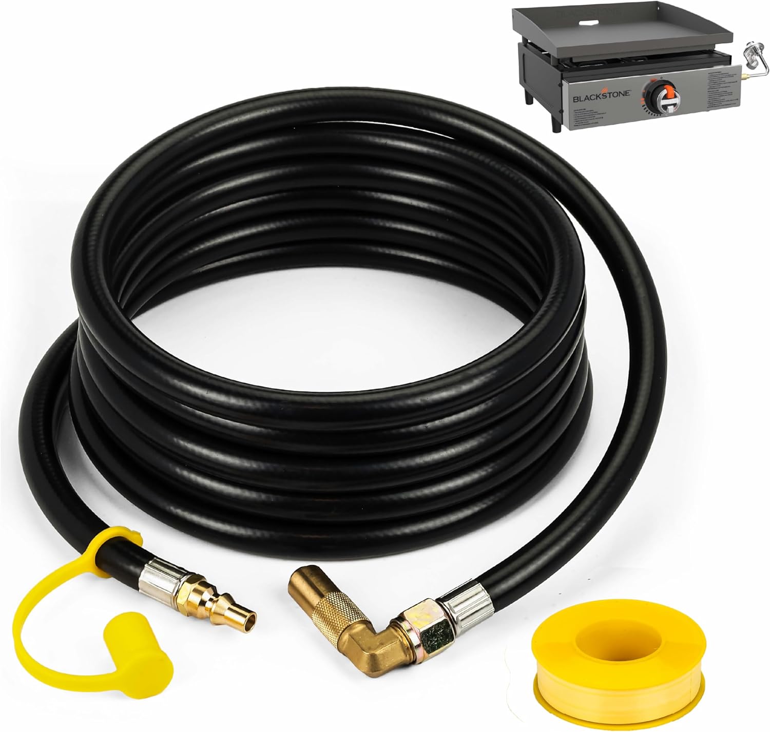 [100% BRASS FITTINGS] BlueStars 12FT Propane Quick Connect Hose RV to Grill, Low Pressure Propane Elbow Adapter – for Blackstone 17" and 22" Griddle, For Camp Chef Stove Portable Fire Pit