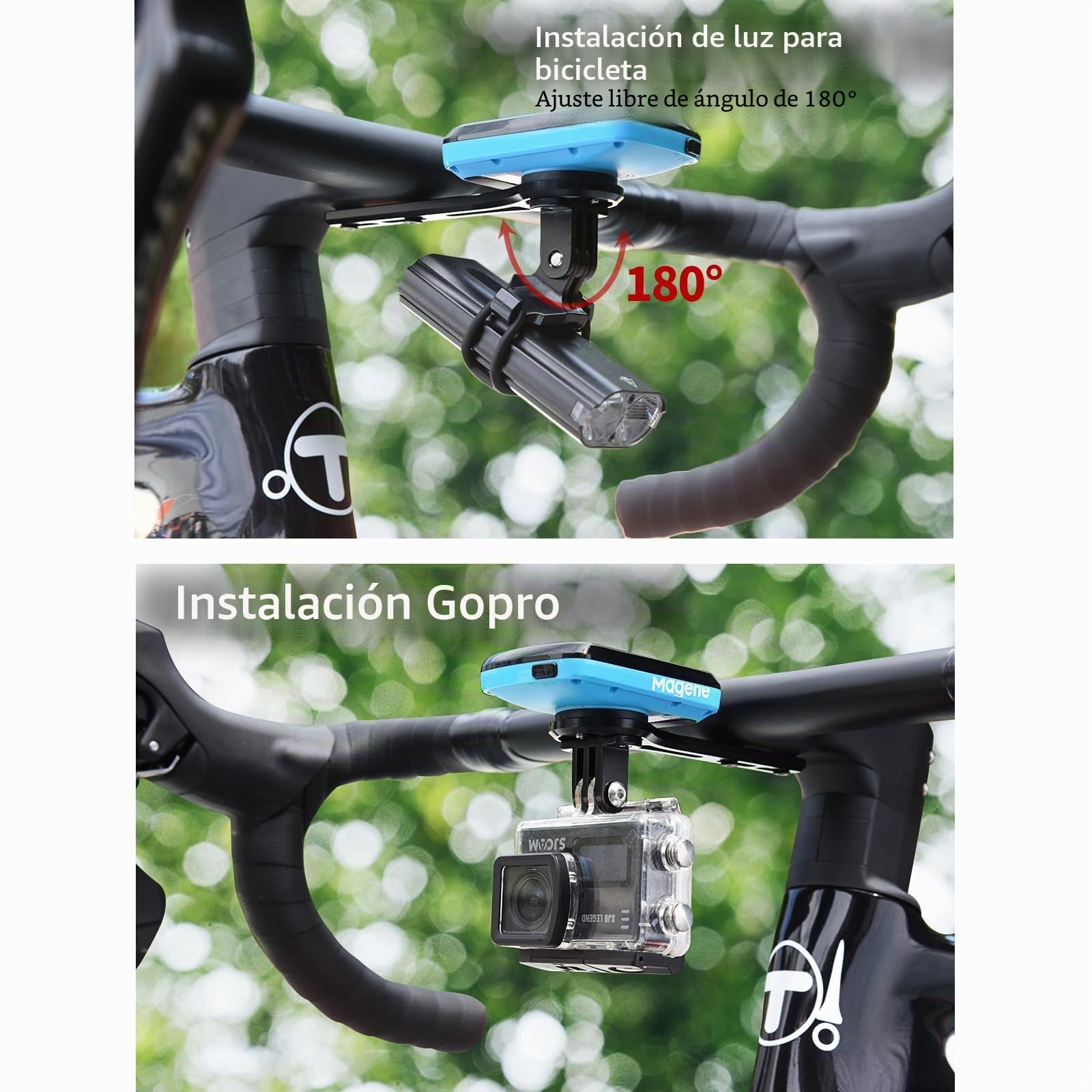 Soporte integrado para ordenador de bicicleta, soporte de bicicleta de aleación de aluminio con salida frontal, soportes para Wahoo, Garmin, Bryton, GIT, cámaras de acción y luz