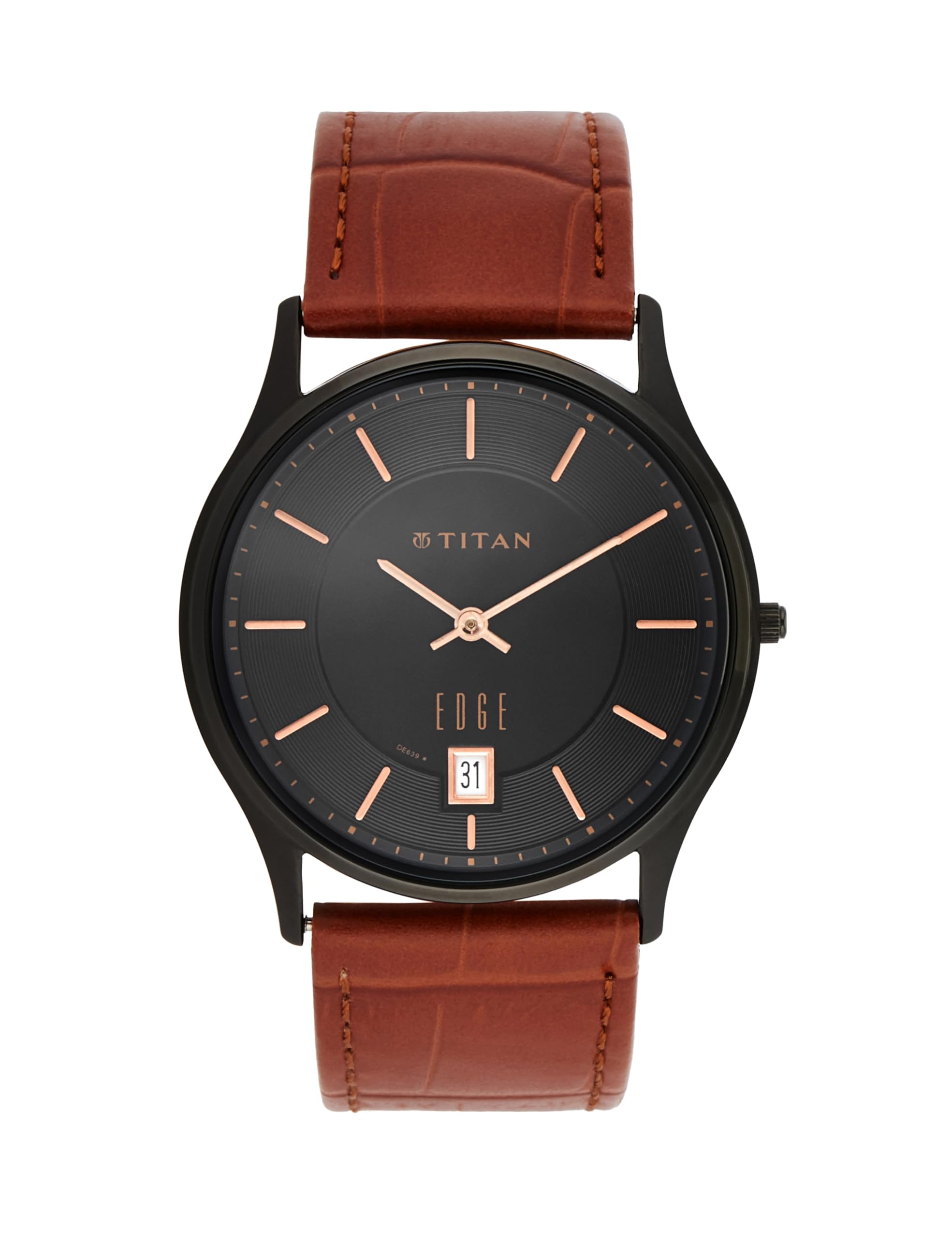 Titan Edge Grey Dial Analog with Date Leather Strap watch for Men-NS1683NL01/NT1683NL01
