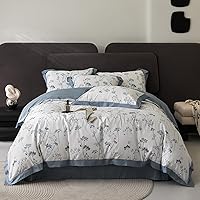 Vista 272 de 3 piezas de juego de funda de edredón tamaño individual XL, funda de edredón blanca con estampado floral azul, ropa de cama coquette de algodón