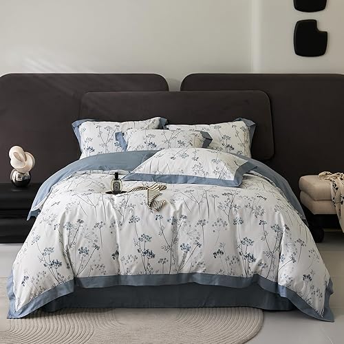 Miniatura 17 de Funda de edredón de 3 piezas, funda de edredón de algodón suave, estilo bohemio, juego de ropa de cama estética con cierre de cremallera, 4 lazos