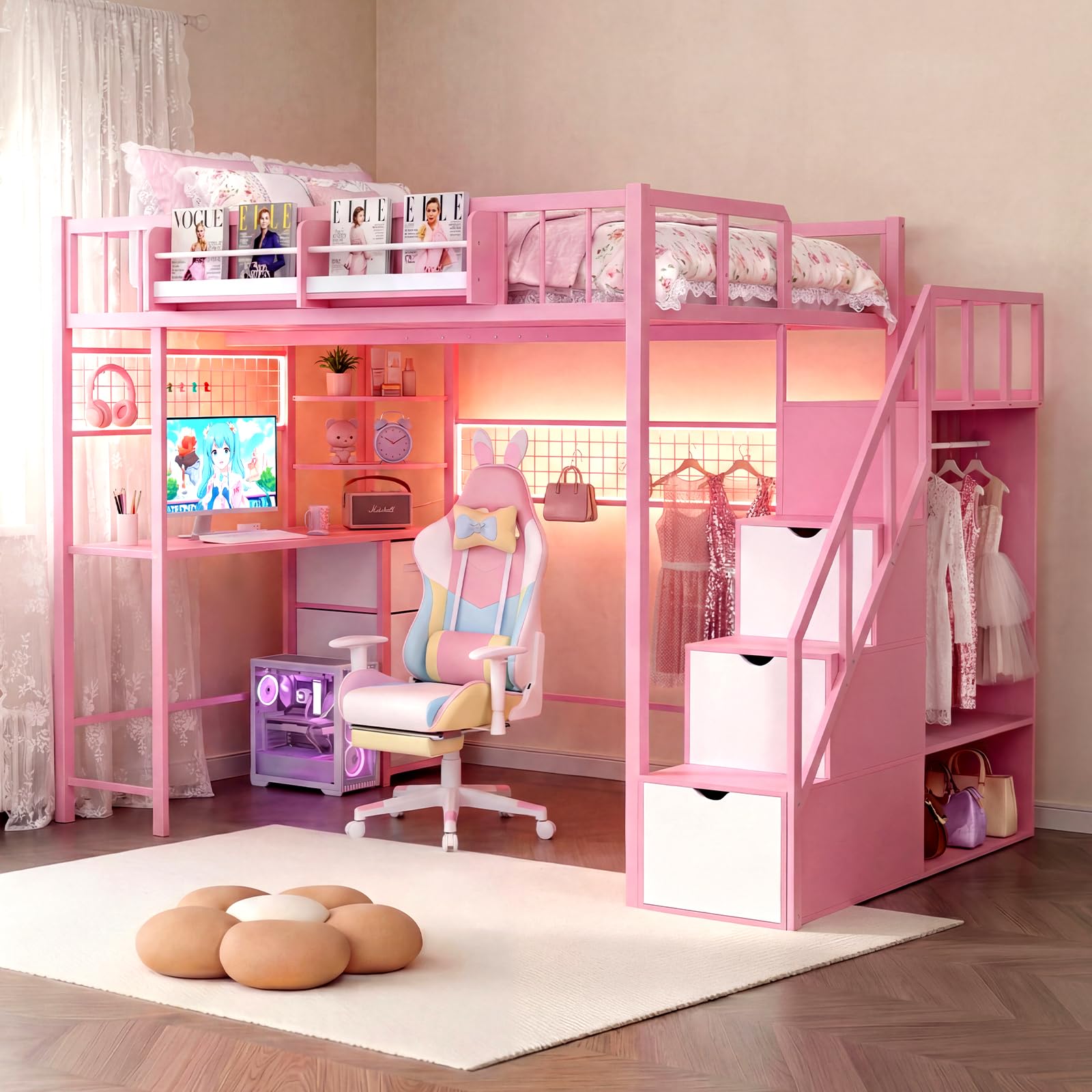 Kikihouse Twin Size Loft Bed with Desk